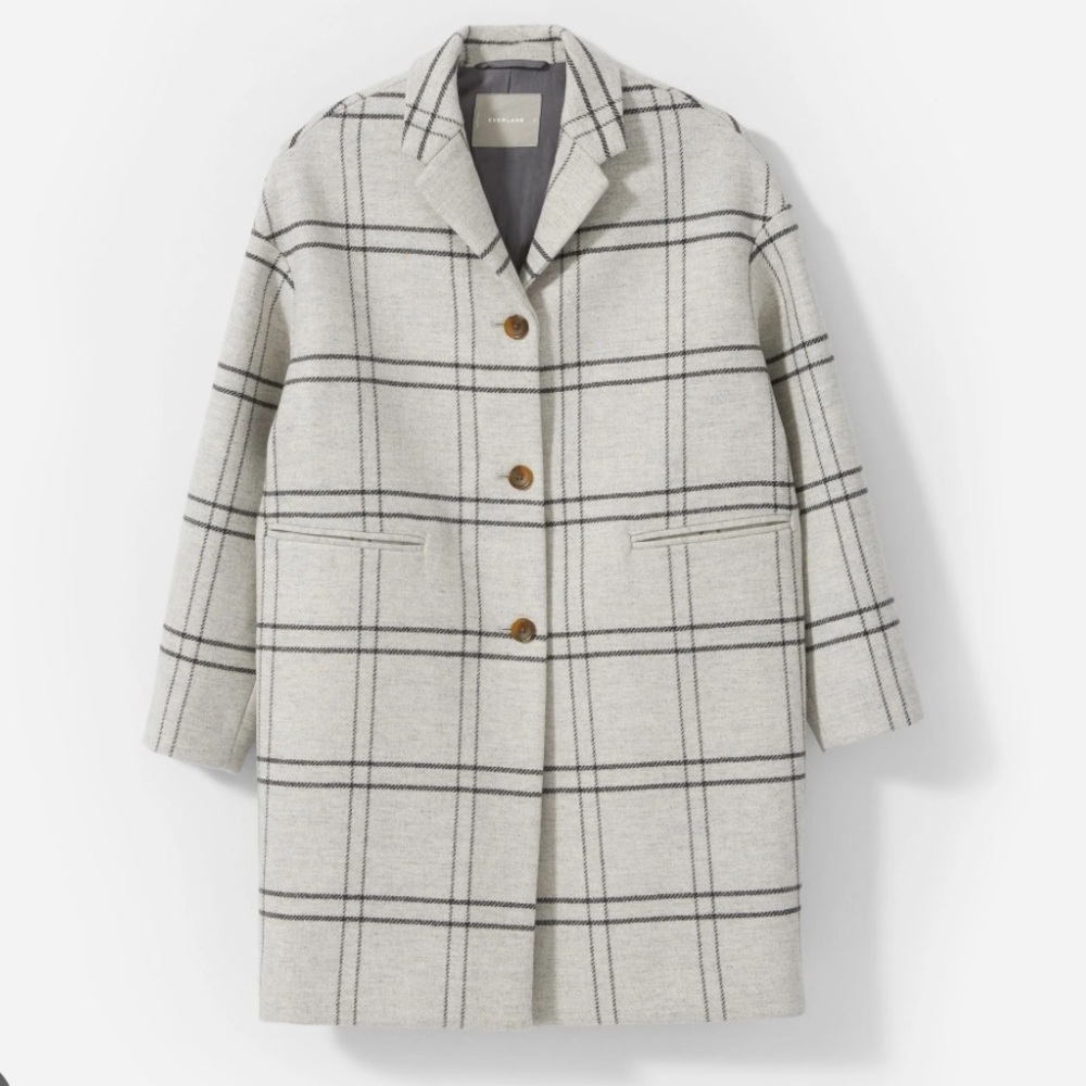 Everlane Cocoon coat in grey grid plaid sz 6